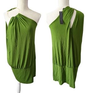NWT Laundry Size M Green One Shoulder Dress Gold Ring Mini Dress